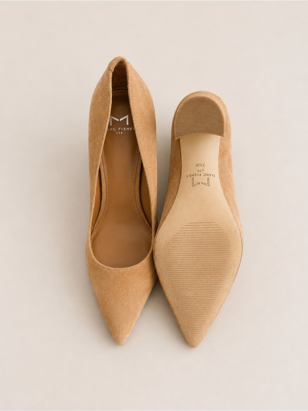 Marc Fisher LTD Tan Suede Pointed Toe Block Heel Pumps Size 7.5 - Picture 4 of 4